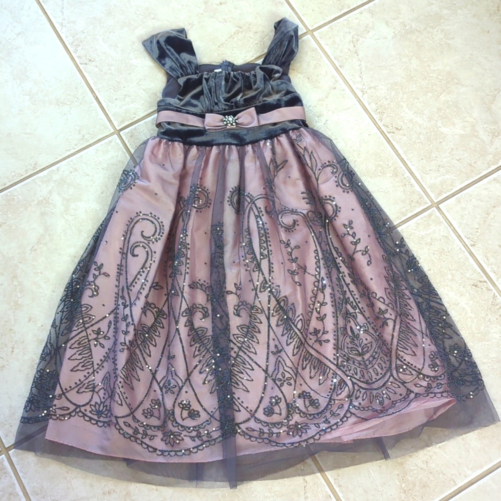 Girls size 8 Bonnie Jean light pink gray tulle velvet dress